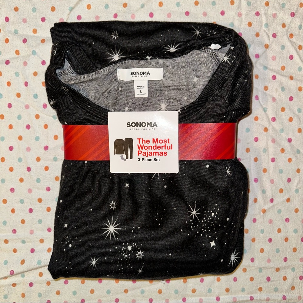 Sonoma “The Most Wonderful” Pajama Set - L Black Star Print NWT